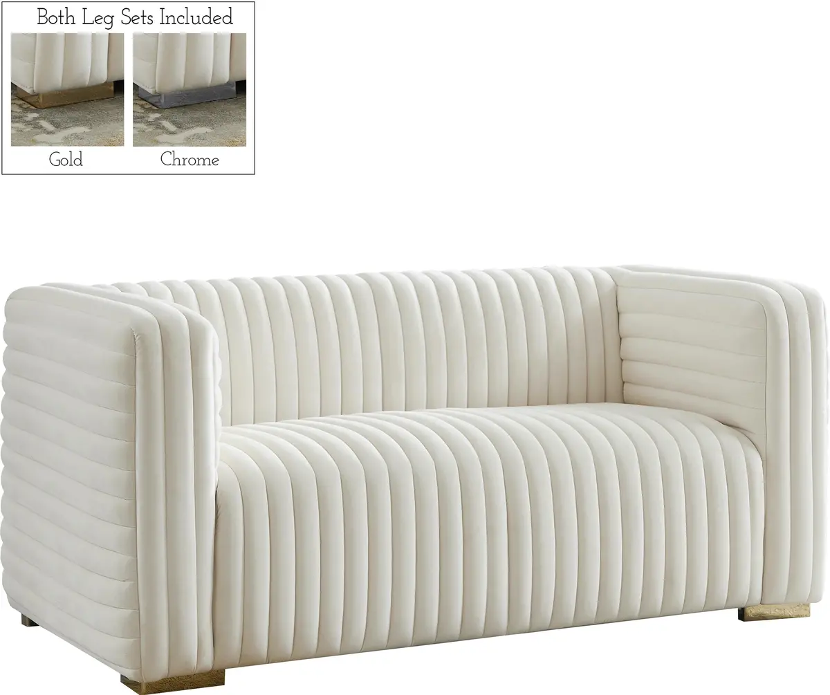 Ravish Cream Velvet Loveseat 1