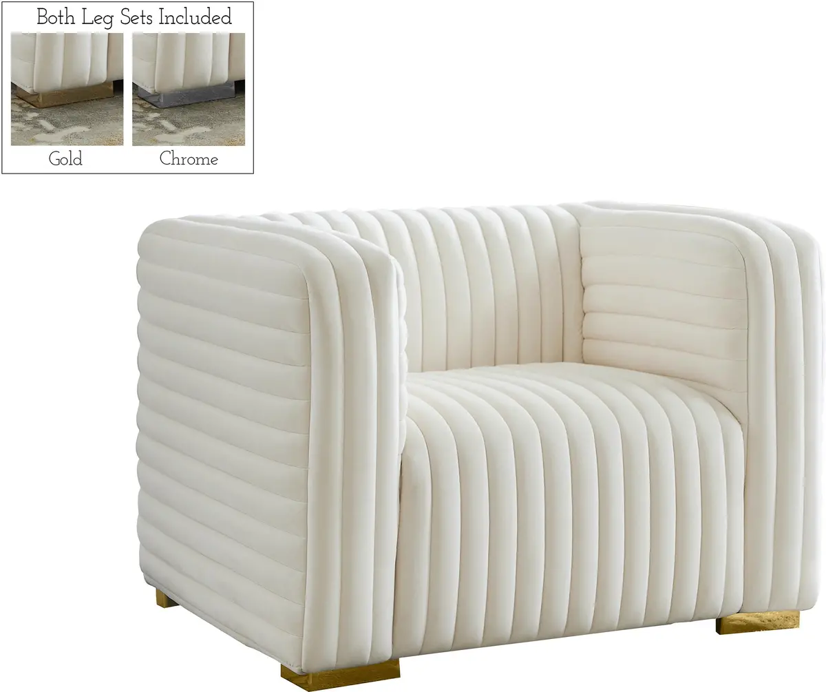 Ravish Cream Velvet Chair 1