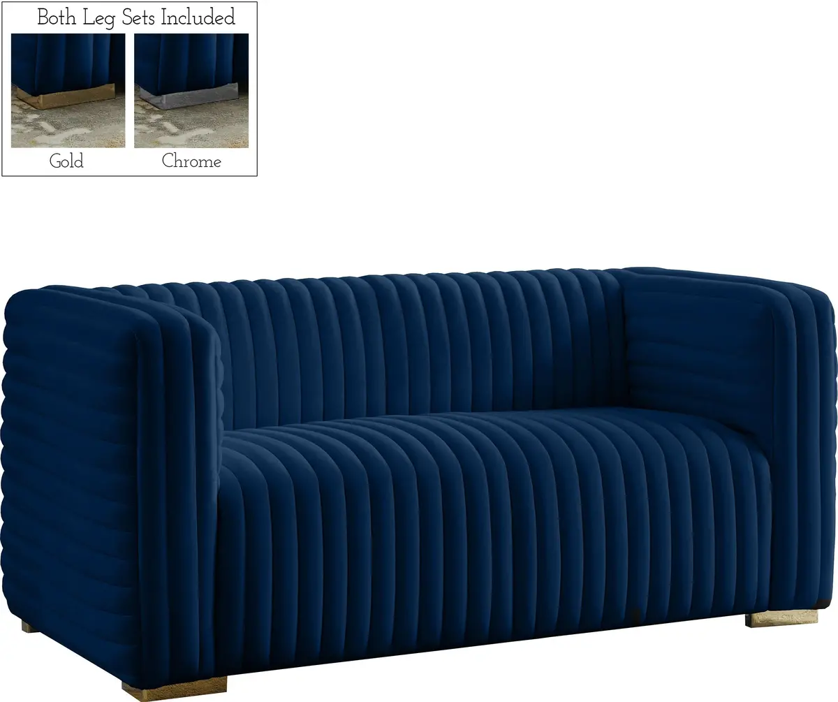 Ravish Navy Velvet Loveseat 1