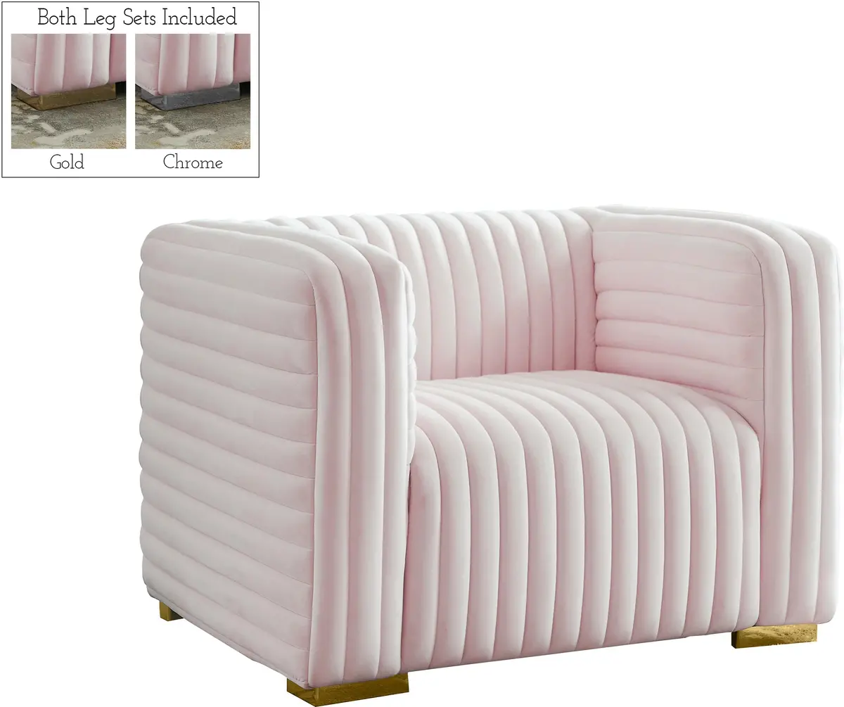Ravish Pink Velvet Chair 1