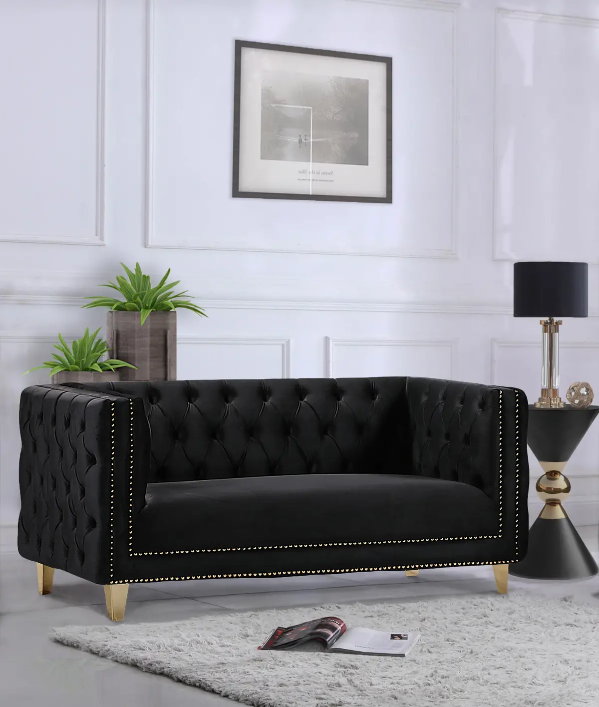 Michelle Black Velvet Loveseat 2