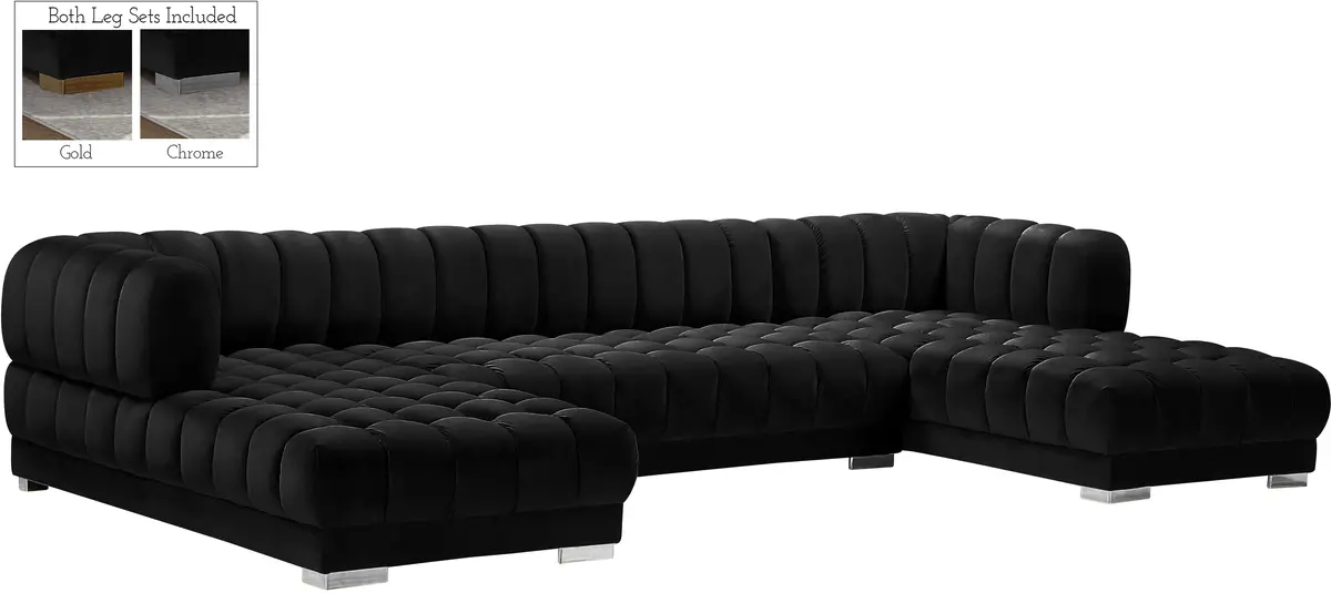 Gwen Black Velvet 3Pc. Sectional (3 Boxes) 2