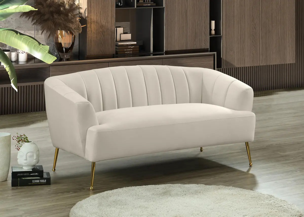 Tori Cream Velvet Loveseat 2
