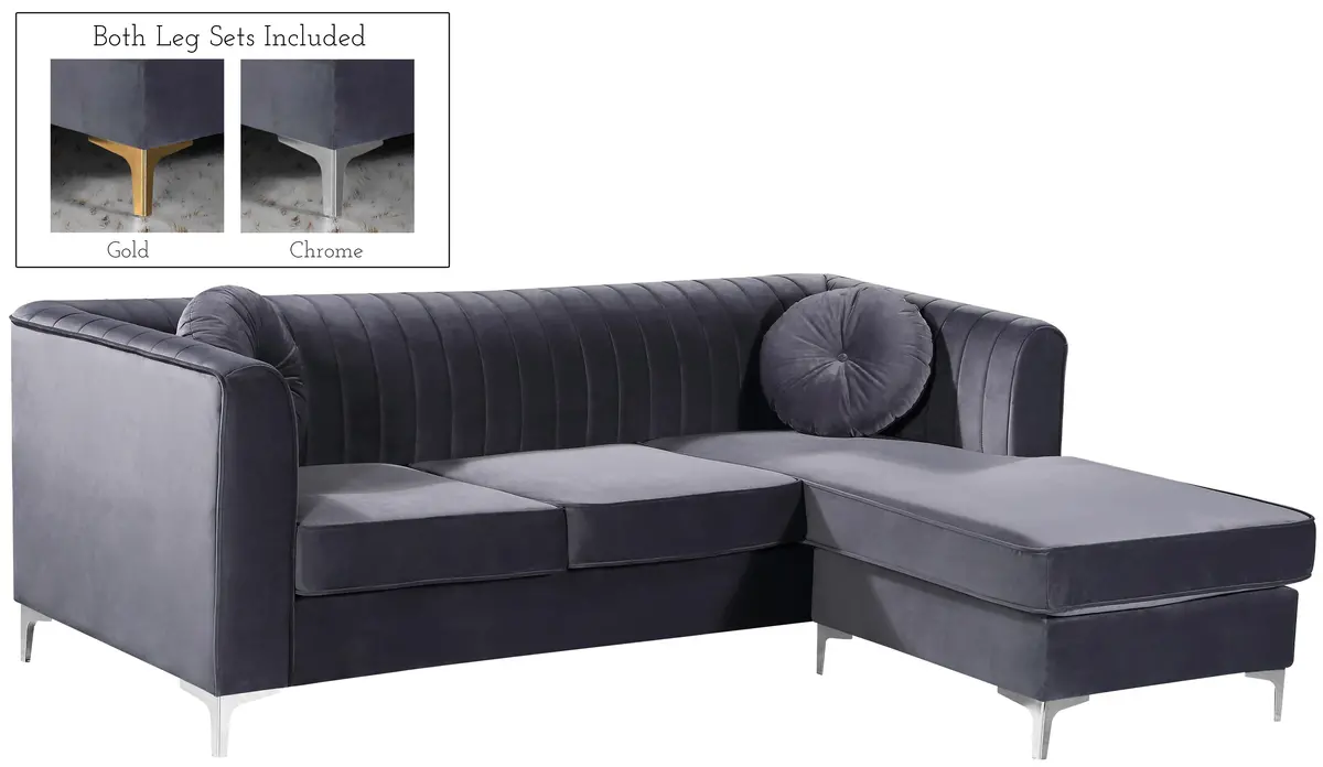 Eliana Grey Velvet 2Pc. Reversible Sectional 2