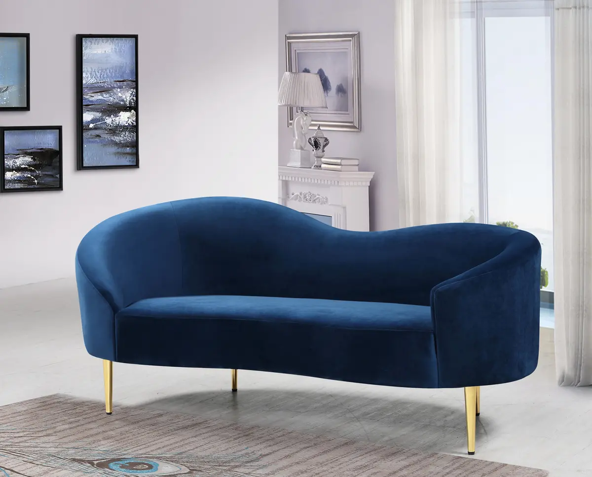 Ritz Navy Velvet Loveseat 2