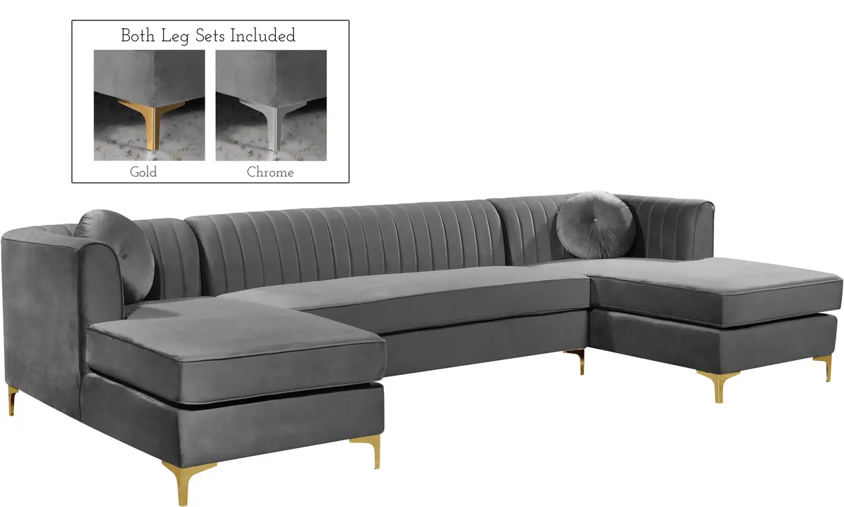 Graham Grey Velvet 3Pc. Sectional 1
