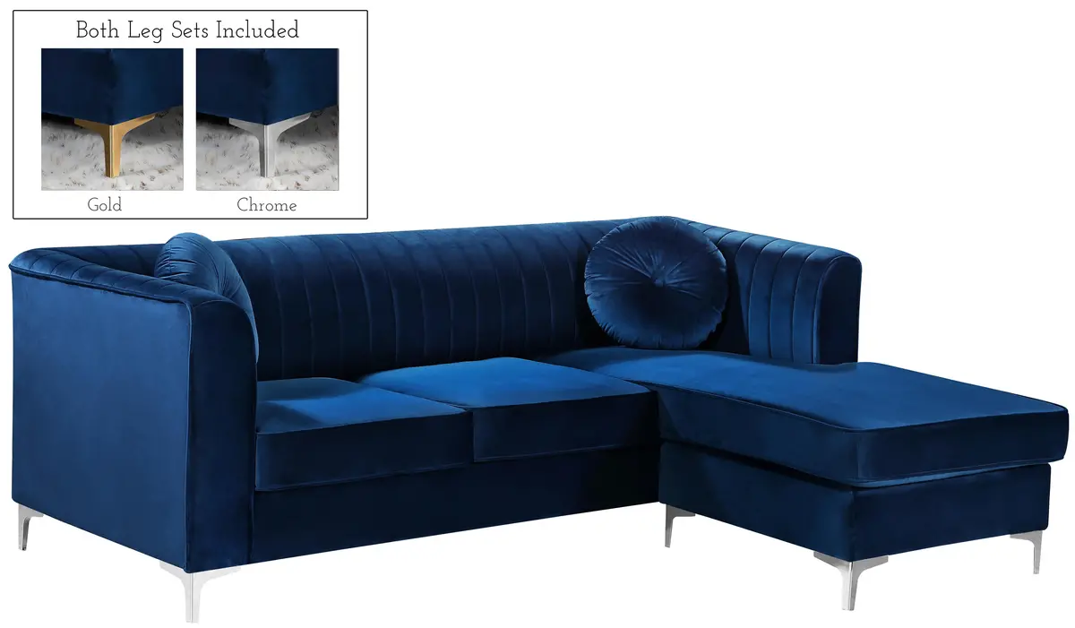 Eliana Navy Velvet 2Pc. Reversible Sectional 2