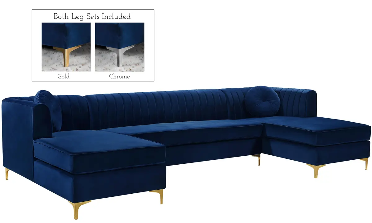 Graham Navy Velvet 3Pc. Sectional 1