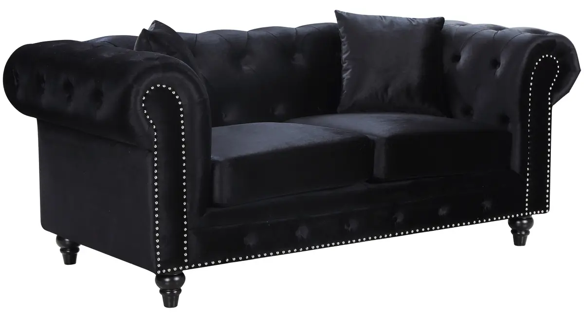 Chesterfield Black Velvet Loveseat 1