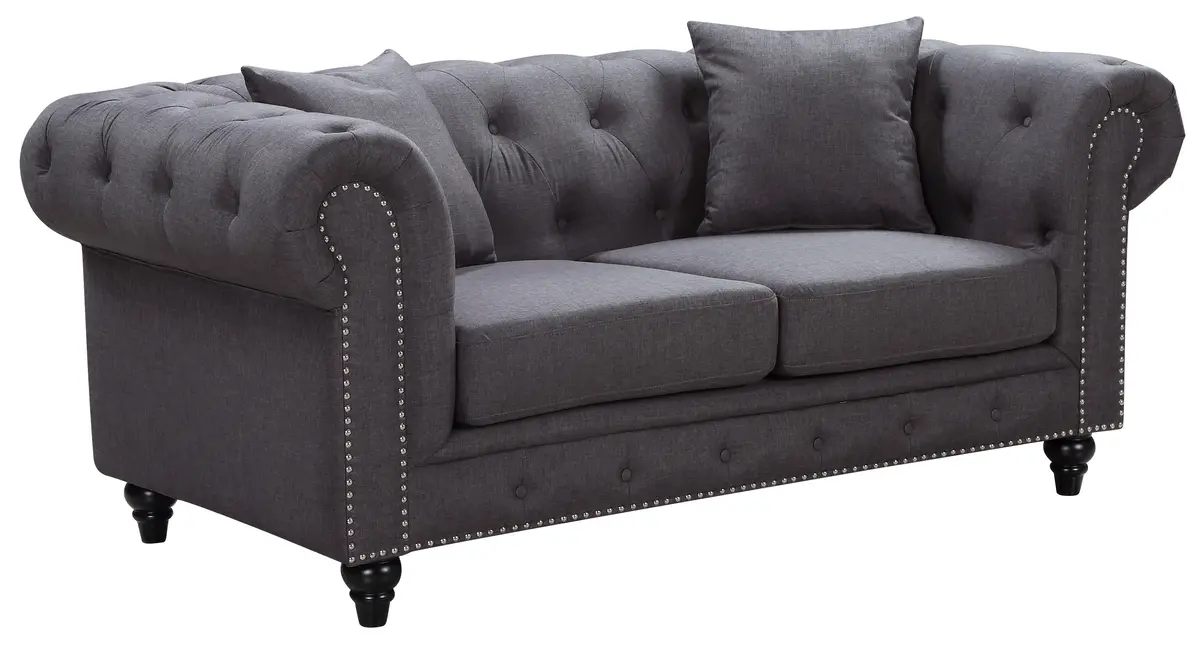 Chesterfield Grey Linen Loveseat 1
