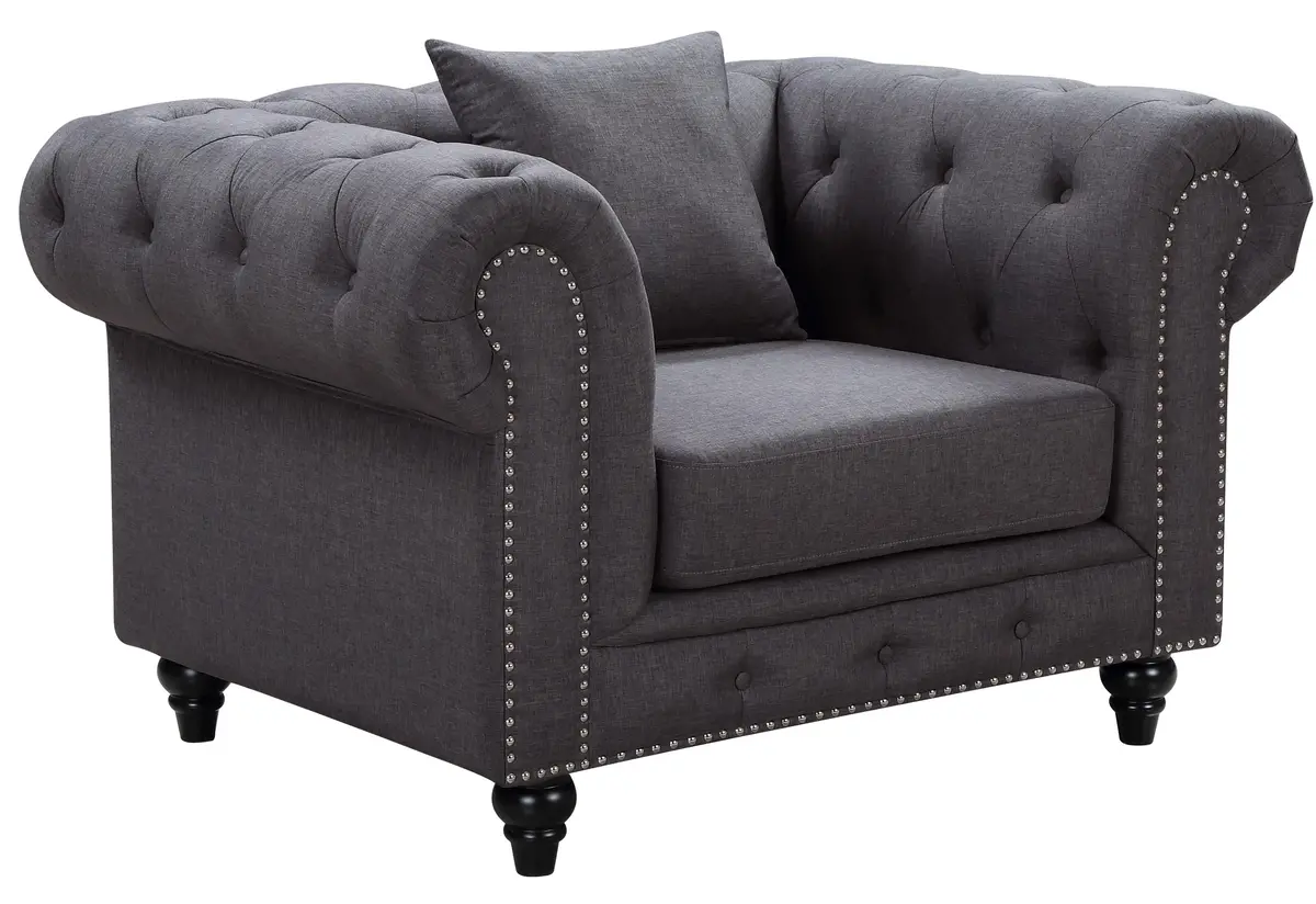 Chesterfield Grey Linen Chair 1