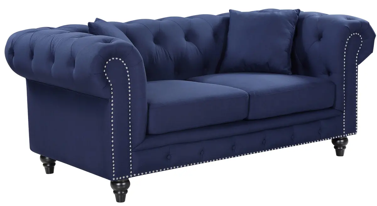 Chesterfield Navy Linen Loveseat 1