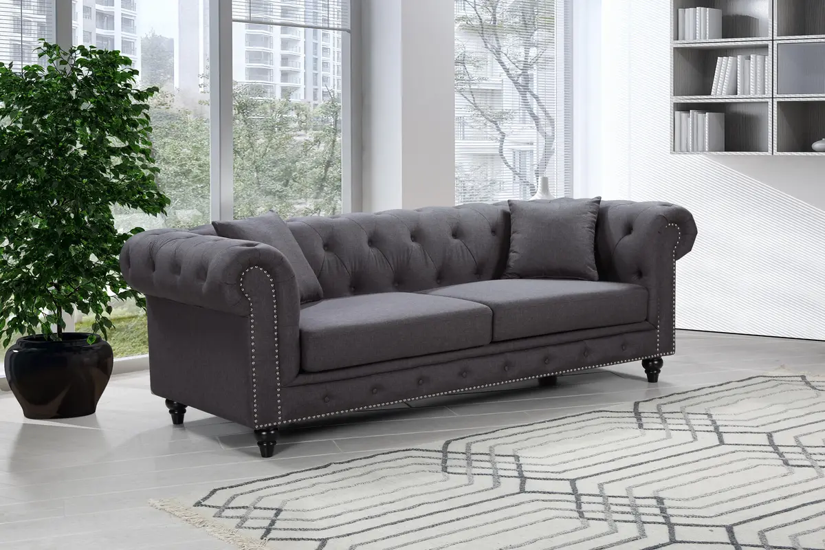 Chesterfield Grey Linen Sofa 2