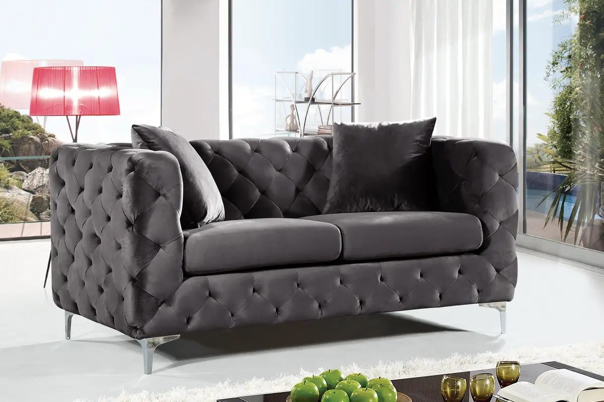 Scarlett Grey Velvet Loveseat 2