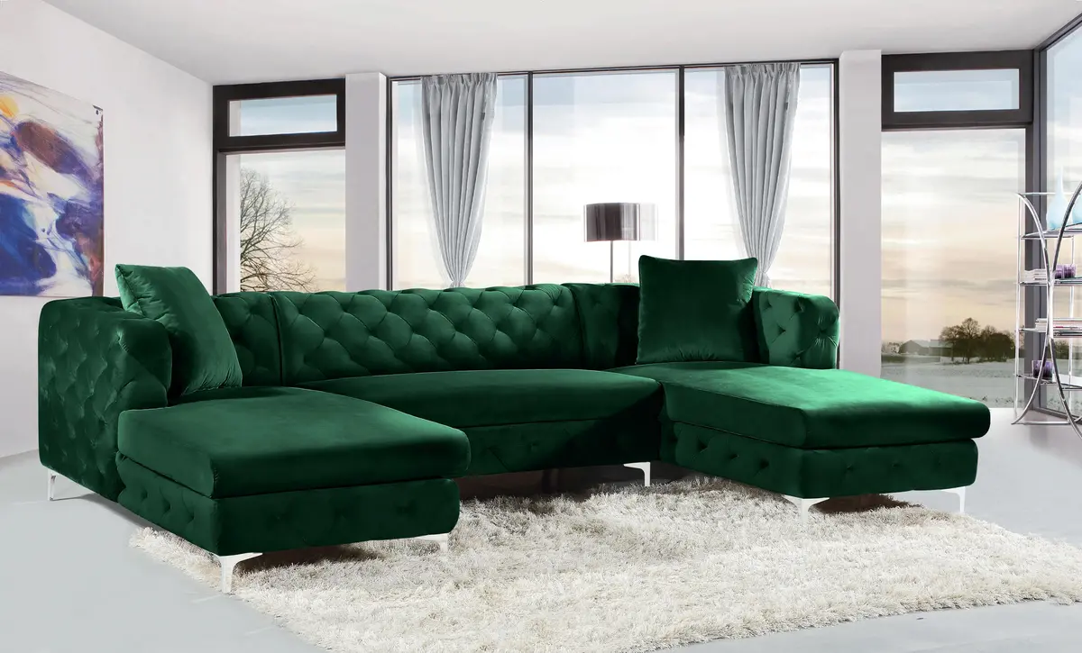 Gail Green Velvet 3Pc. Sectional 2