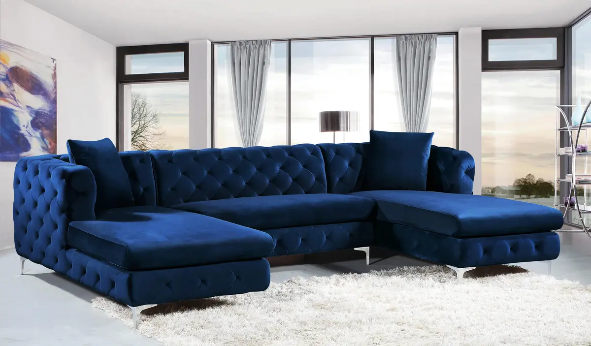 Gail Navy Velvet 3Pc. Sectional 2