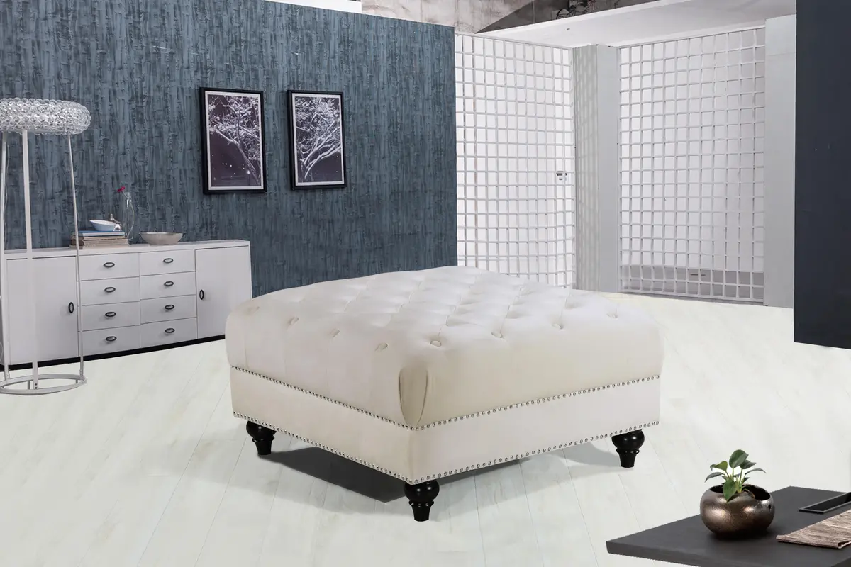 Sabrina Cream Velvet Ottoman 2