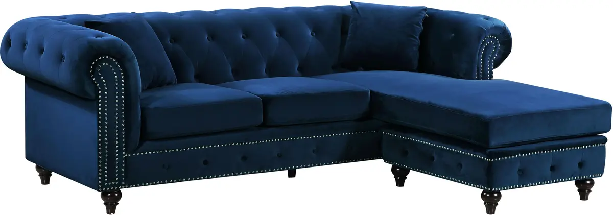 Sabrina Navy Velvet 2Pc. Reversible Sectional 1