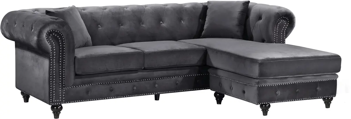 Sabrina Grey Velvet 2Pc. Reversible Sectional 1