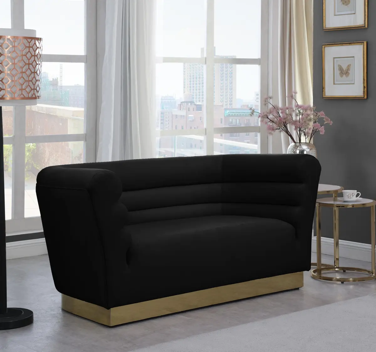 Bellini Black Velvet Loveseat 2