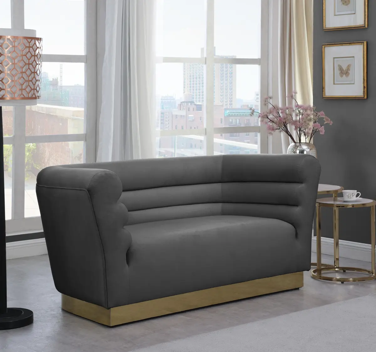 Bellini Grey Velvet Loveseat 2