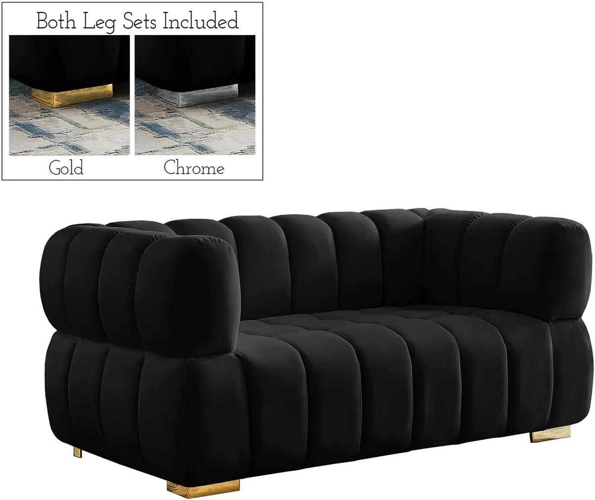 Gwen Black Velvet Loveseat 1