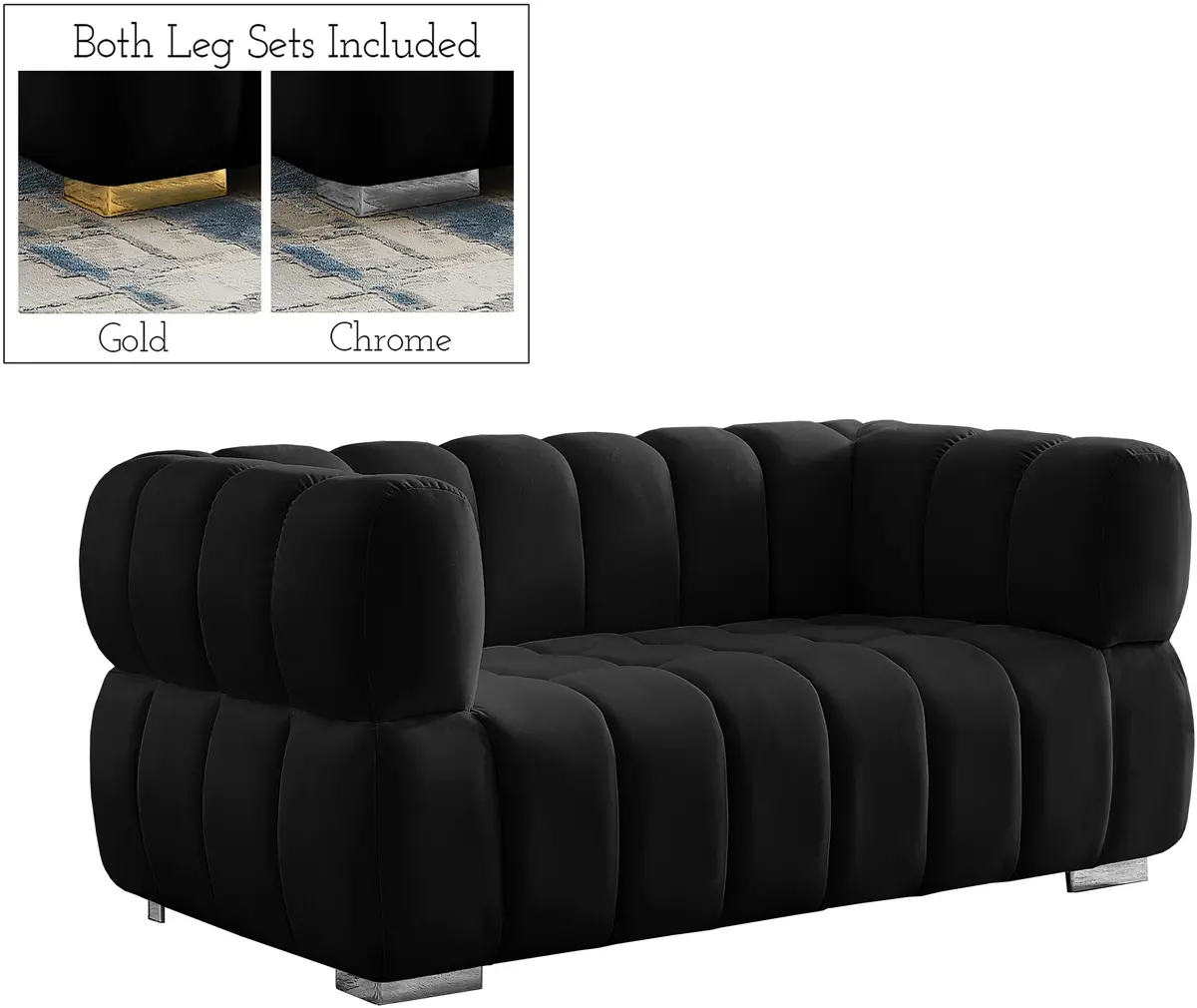 Gwen Black Velvet Loveseat 2