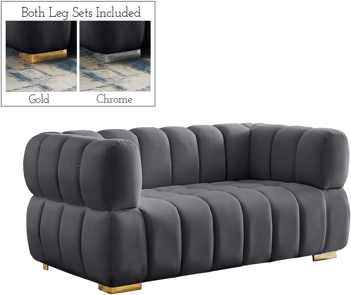Gwen Grey Velvet Loveseat 1