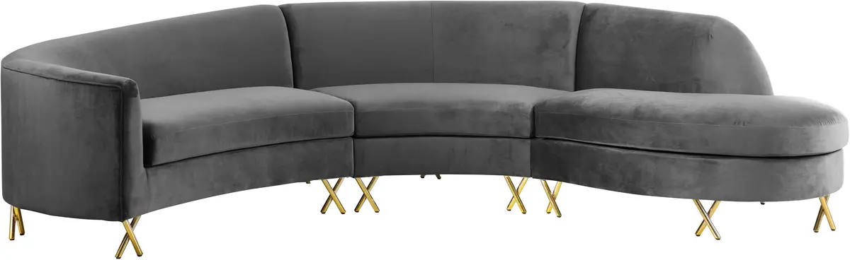 Serpentine Grey Velvet 3Pc. Sectional 1