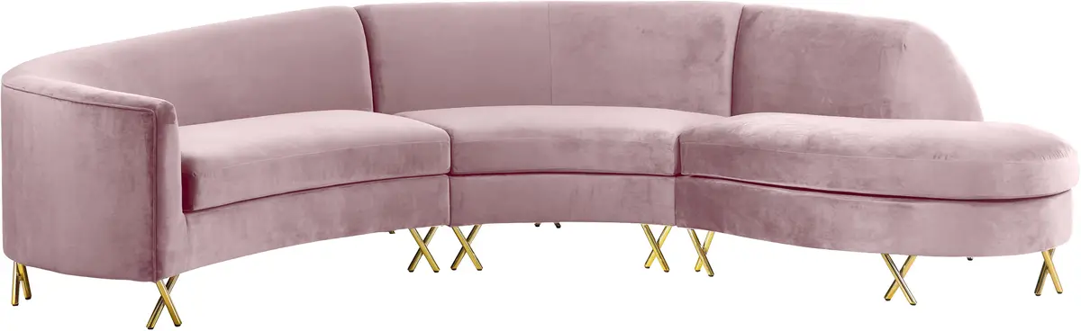 Serpentine Pink Velvet 3Pc. Sectional 1