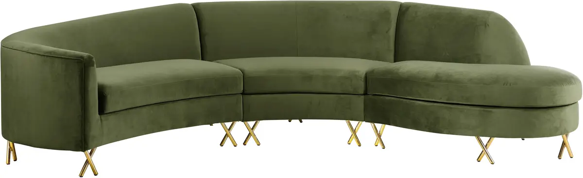 Serpentine Olive Velvet 3Pc. Sectional 1