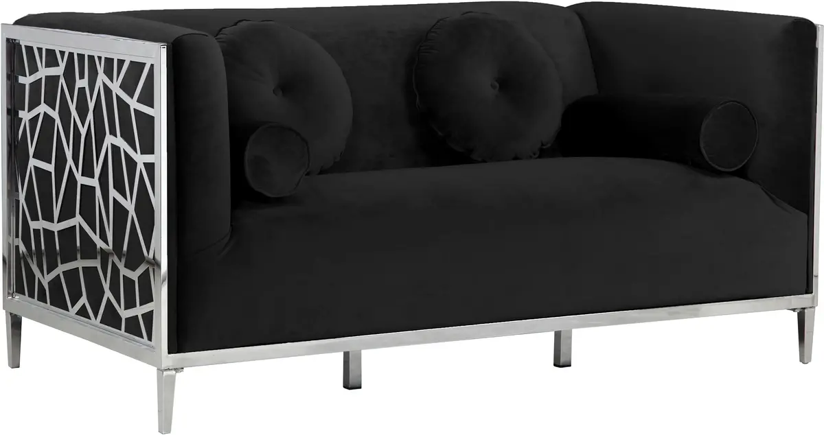 Opal Black Velvet Loveseat 1