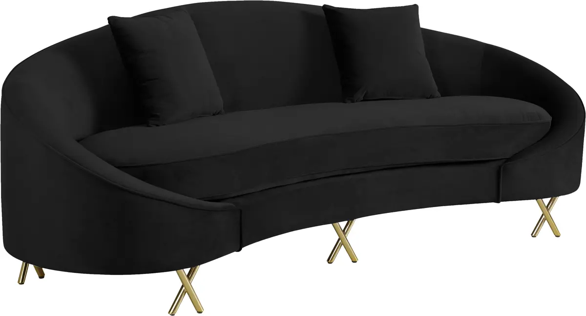 Serpentine Black Velvet Sofa 1
