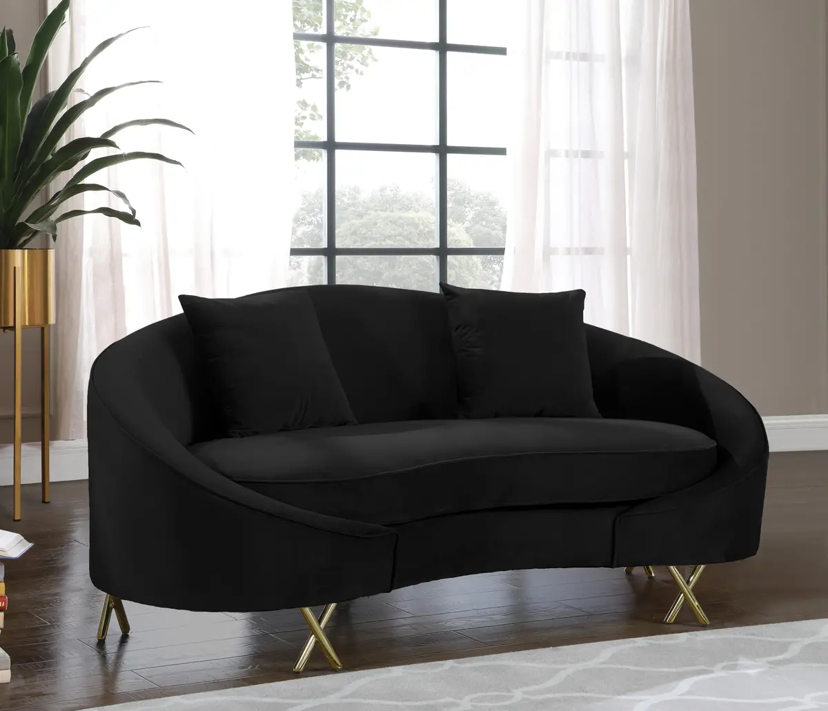 Serpentine Black Velvet Loveseat 2
