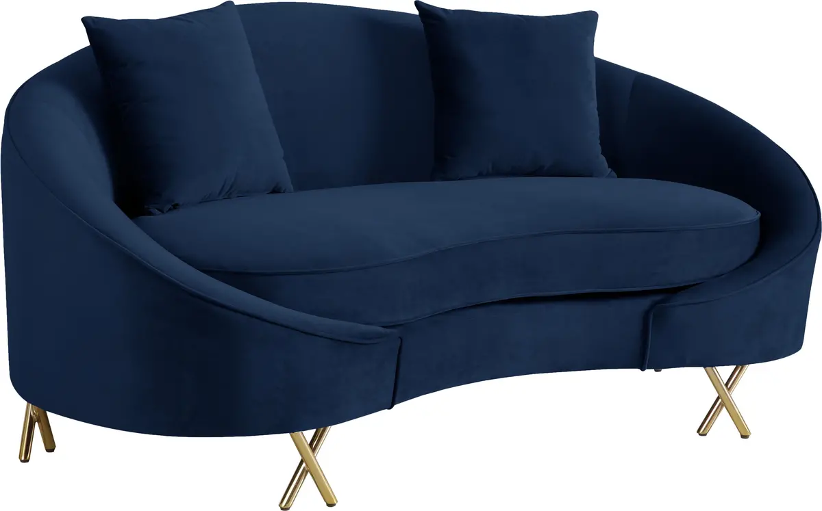 Serpentine Navy Velvet Loveseat 1