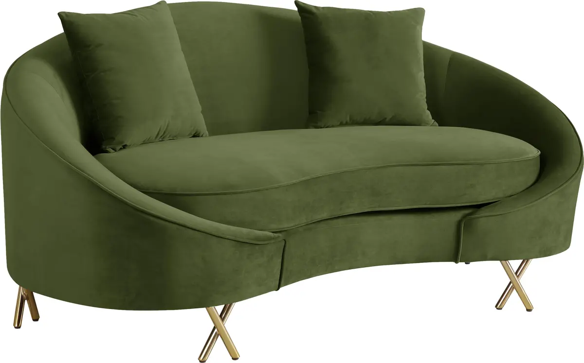 Serpentine Olive Velvet Loveseat 1