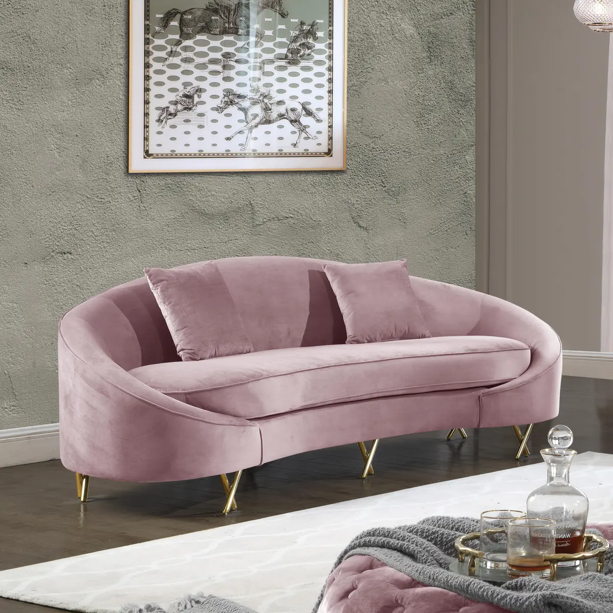 Serpentine Pink Velvet Sofa 2
