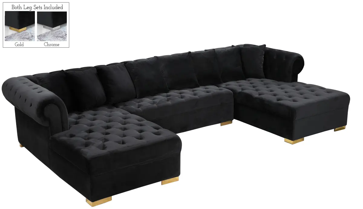 Presley Black Velvet 3Pc. Sectional 1