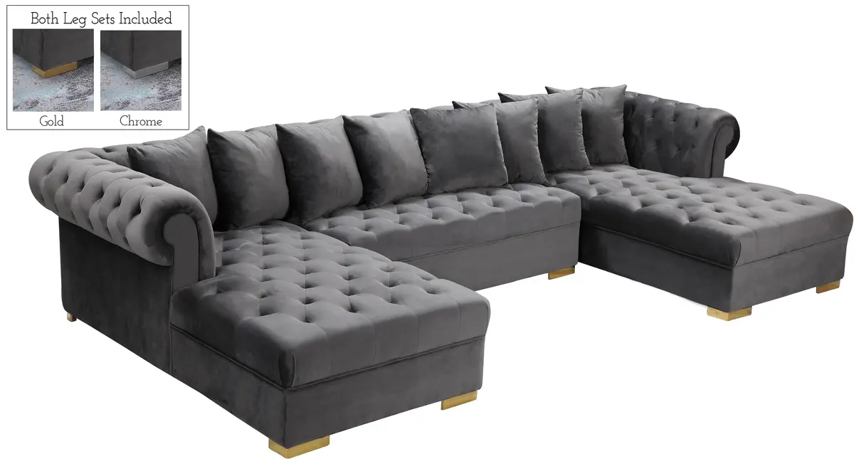 Presley Grey Velvet 3Pc. Sectional 1