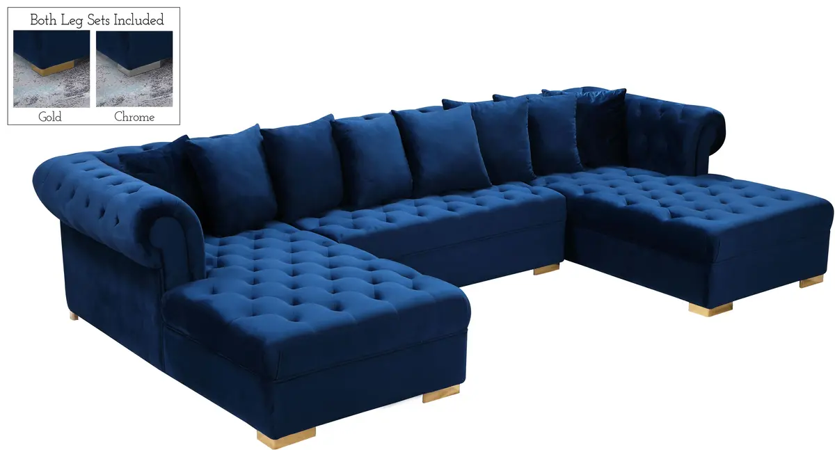 Presley Navy Velvet 3Pc. Sectional 1