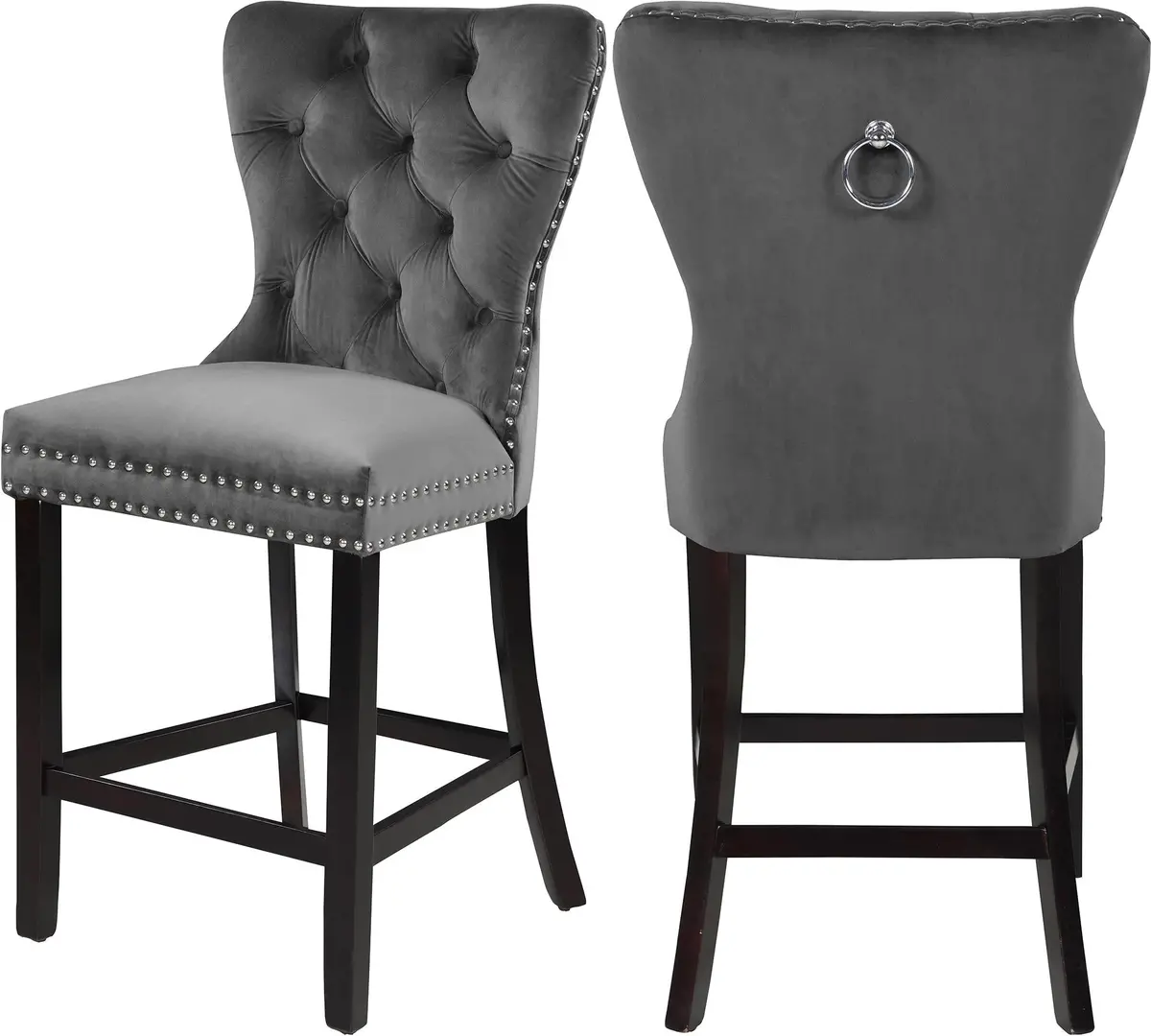 Nikki Grey Velvet Stool 1