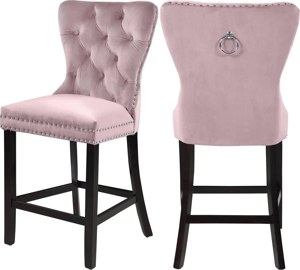Nikki Pink Velvet Stool 1