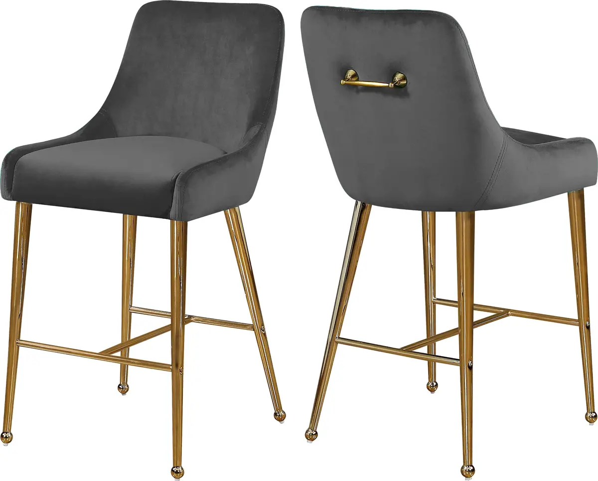Owen Grey Velvet Stool 1