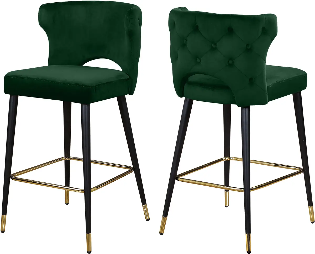 Kelly Green Velvet Stool 1