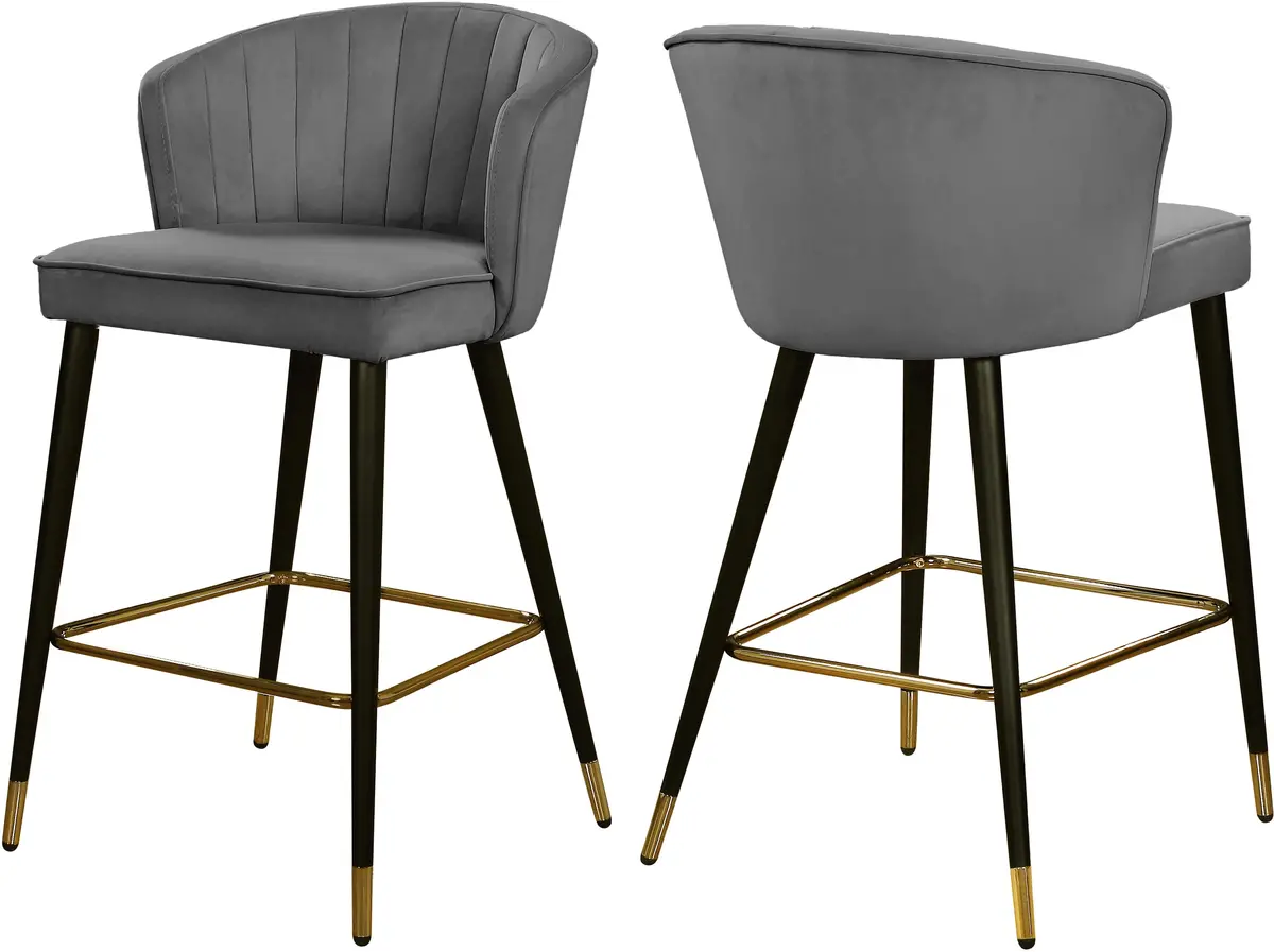 Cassie Grey Velvet Stool 1