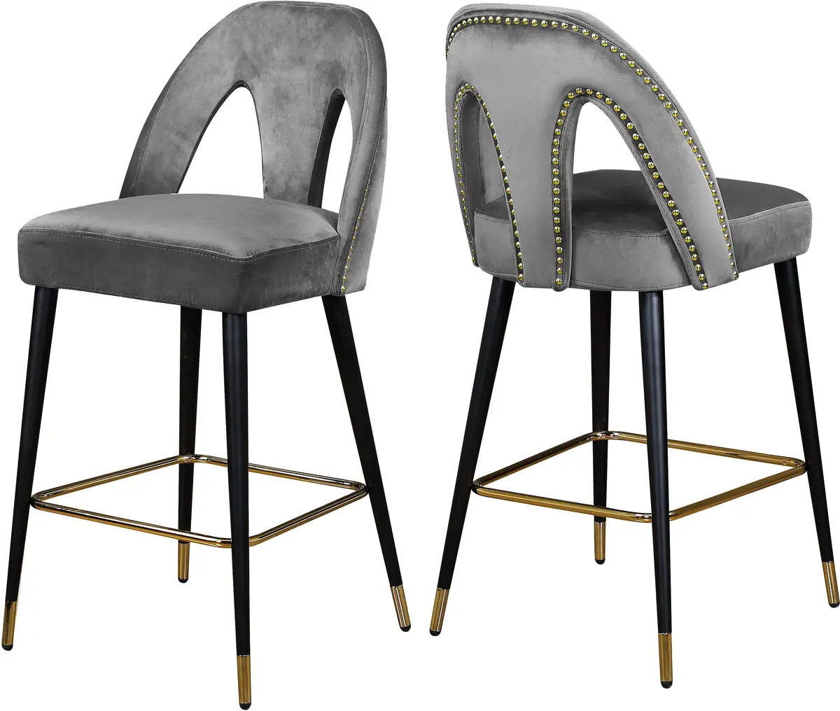 Akoya Grey Velvet Stool 1