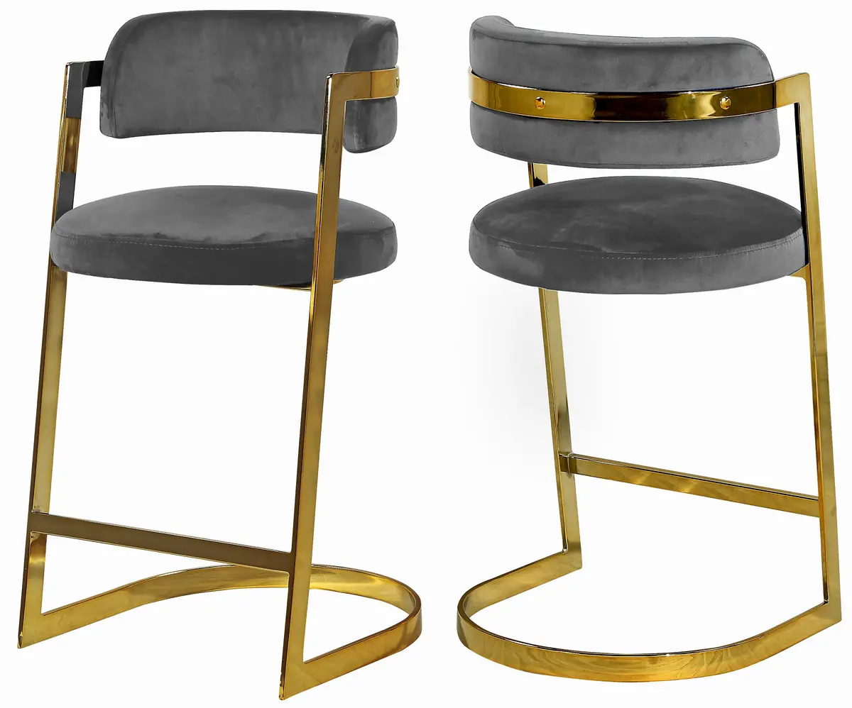 Stephanie Grey Velvet Stool 1