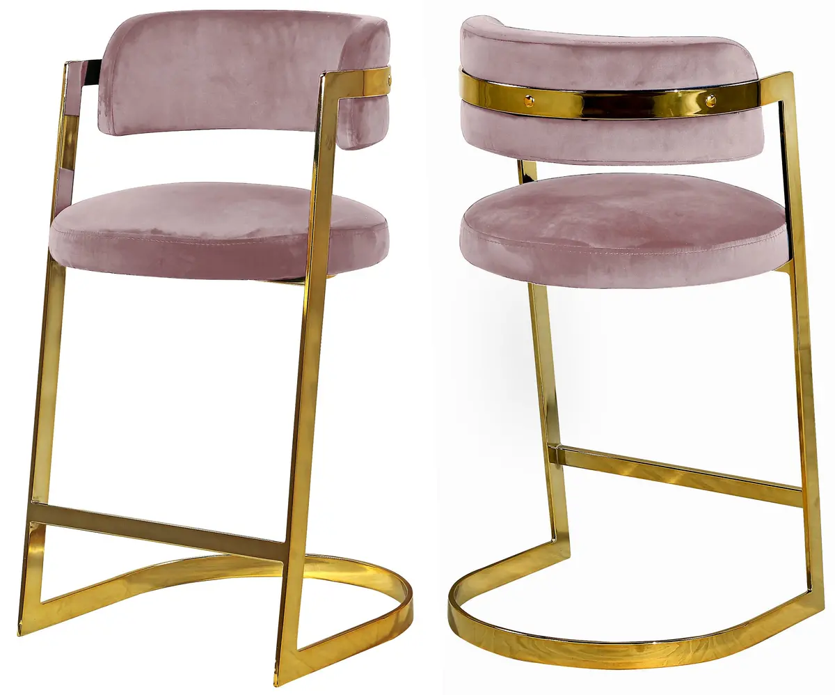 Stephanie Pink Velvet Stool 1