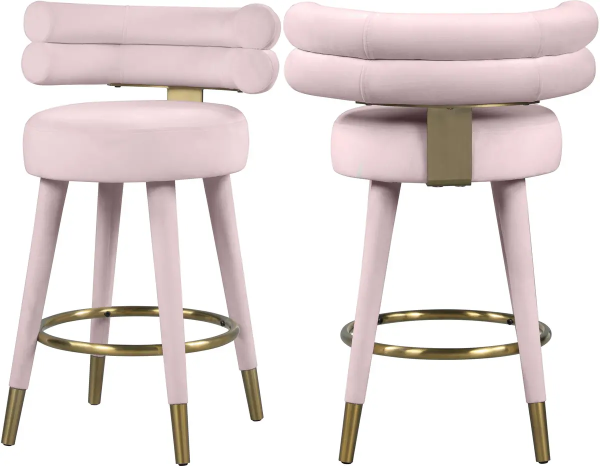 Fitzroy Pink Velvet Counter Stool 1
