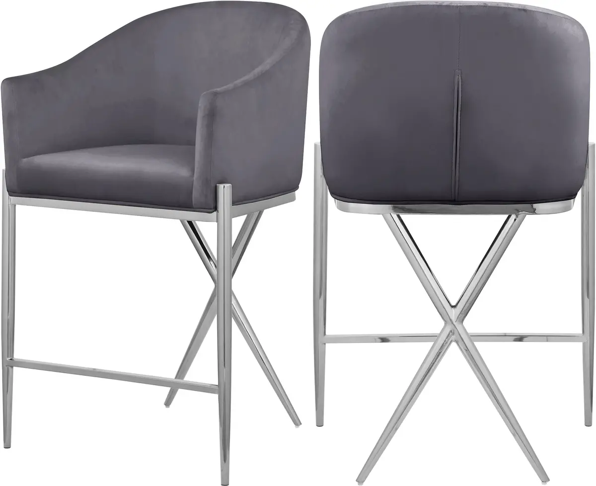Xavier Grey Velvet Counter Stool 1